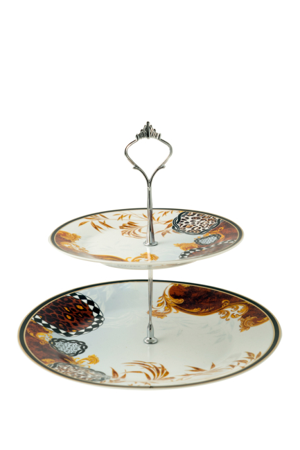 SET OF 7 PASTAS PORCELAIN WITH BROWN DESIGN AND GOLD STRIPE DISH SIZE 26.7 CM AND FRUIT 19CM