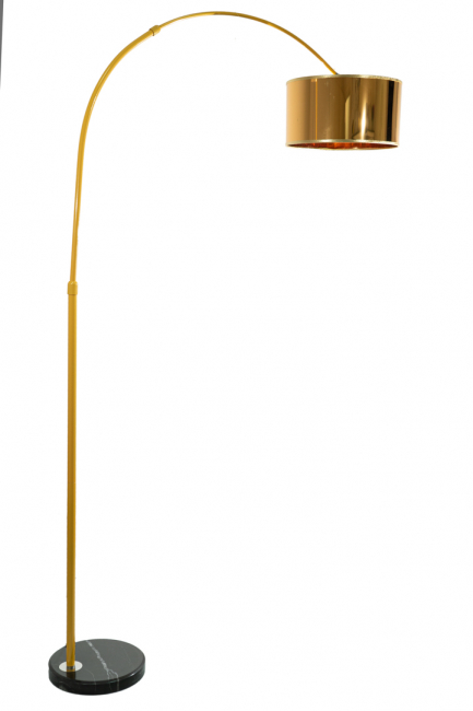 FLOOR LAMP GOLD METAL TURN WITH BLACK HAT BASE 26CM WIDTH 55CM HEIGHT 158-185CM HAT 3