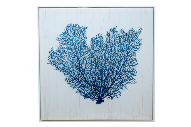 TABLE CORAL BLUE ON GLOSSY CANVAS WITH FRAME WHITE TOTAL SIZE 62,5X62, 5X3, 5CM
