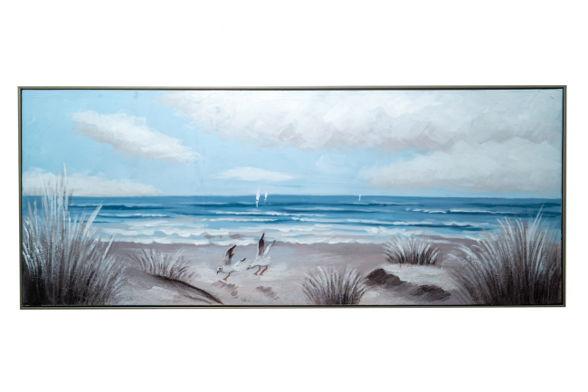TABLE LANDSCAPE GLOSSY BEACH ON CANVAS WITH SILVER FRAME TOTAL SIZE 62,5X152, 5X3, 5CM