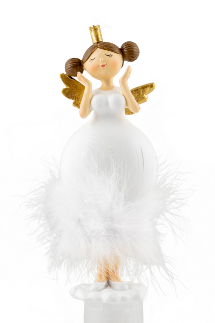 POLYESTER GOLDEN ANGEL WITH WHITE FEATHER 20,5 CM