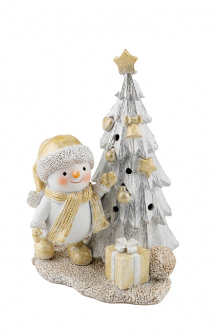 POLYESTER SNOWMAN ON A CHRISTMAS TREE WITH LIGHT 15CM HEIGHT