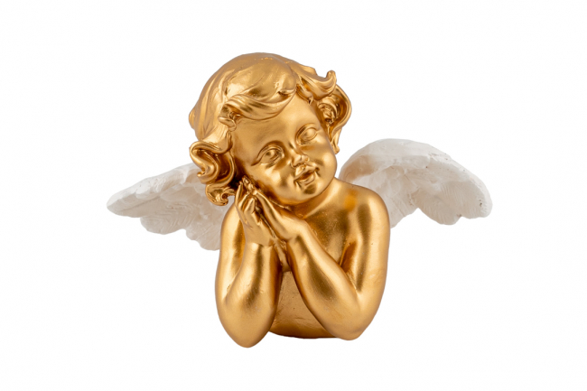 POLYESTER ANGEL HEAD SIDE GOLD WITH WHITE WINGS 11,5 CM TALL