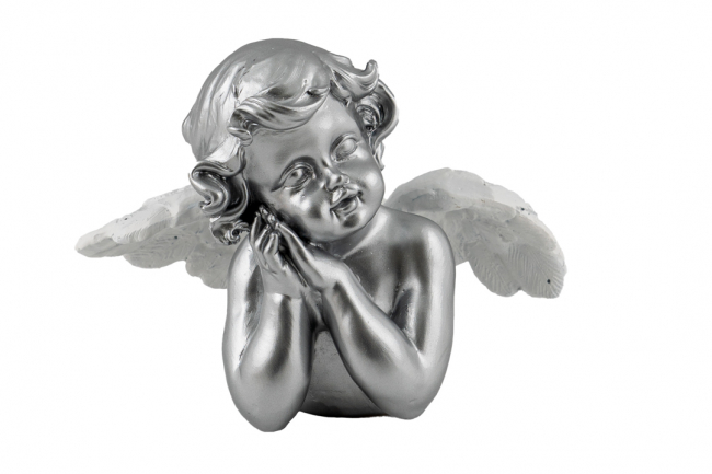 POLYESTER ANGEL HEAD SIDE SILVER WITH WHITE WINGS 11,5 CM TALL