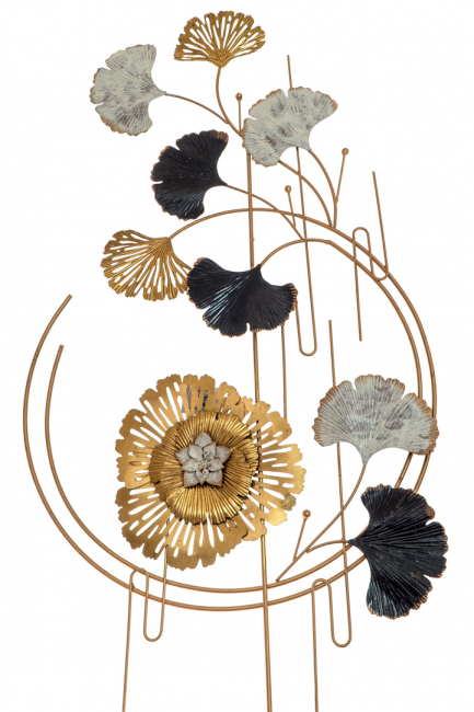 METALLIC WALL DECORATION WITH HALF MOON AND GOLDEN BLACK FLOWERS 110X3, 5X55, 5CM