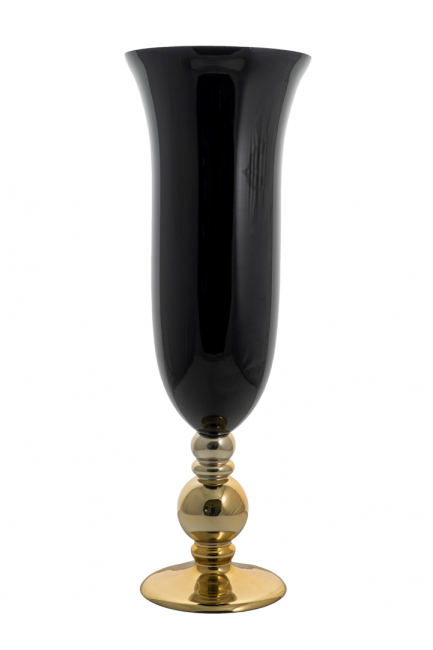 Natural black glass vase with gold leg 68cm