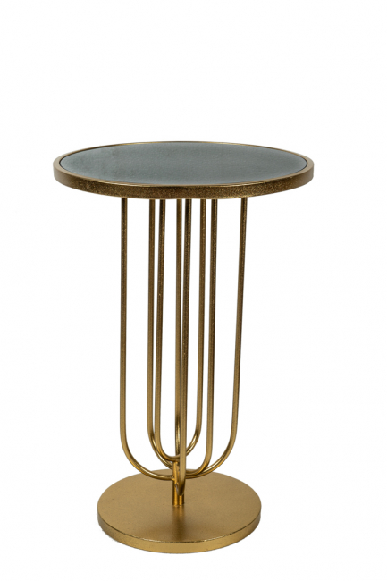 GOLD ROUND METAL TABLE WITH BLACK GLASS 41X61CM
