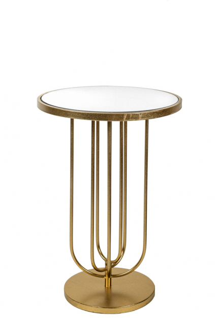 TABLE METAL GOLD ROUND WITH MIRROR GLASS 41X61CM