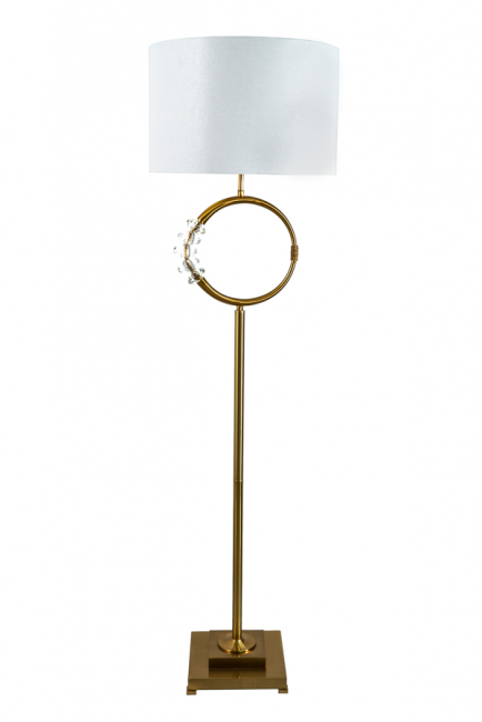 GOLD BRONZE FLOOR LAMP WITH CRYSTAL AND WHITE HAT WITH GOLD INSIDE 45X1600CM