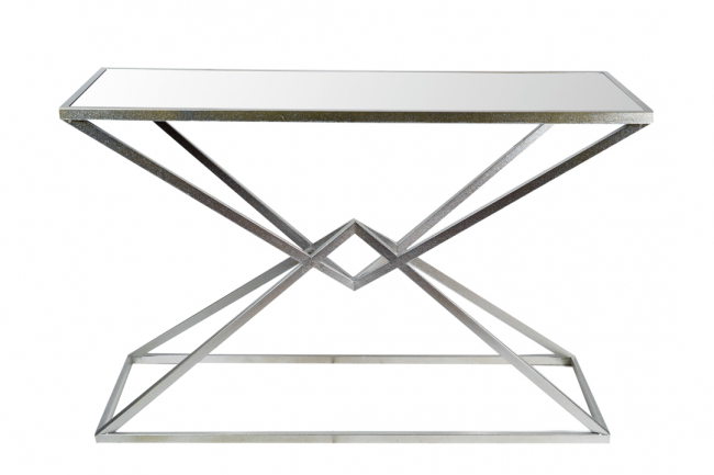 METAL SILVER CONSOLE WITH MIRROR RHOMBUS IN THE MIDDLE 120X38X81CM
