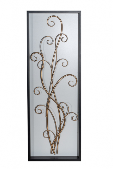 WALL TABLE WITH GOLD METAL TWIGS AND WHITE WALLPAPER WITH BLACK FRAME 25.5X5.1X71. 4CM