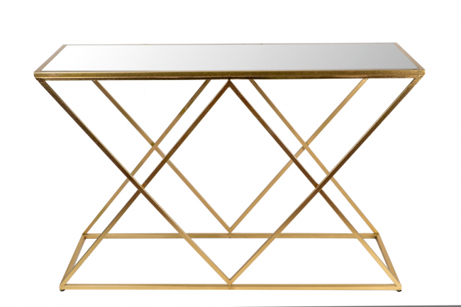 CONSOLE METAL GOLD CROSS WITH MIRROR 120X38X80CM