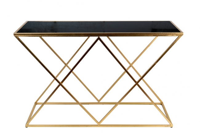 CONSOLE METAL GOLD CROSS WITH BLACK GLASS 120X38X80CM