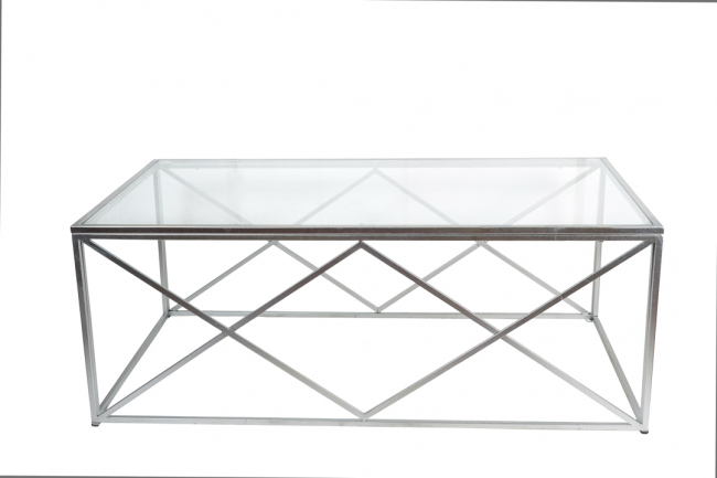 GOLD CROSS METAL TABLE WITH WHITE GLASS 120X66X46CM