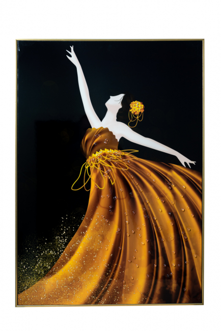 TABLE WITH FRAME BLACK GOLD SHINY ON CANVAS DANCER WITH GOLD DRESS DIMENSION WITH FRAME 7