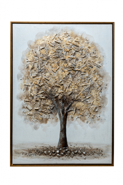 TABLE TREE BAD GRAY ON CANVAS SILVER WITH GOLD FRAME SIZE WITH FRAME 52,5X72, 5X3, 5CM