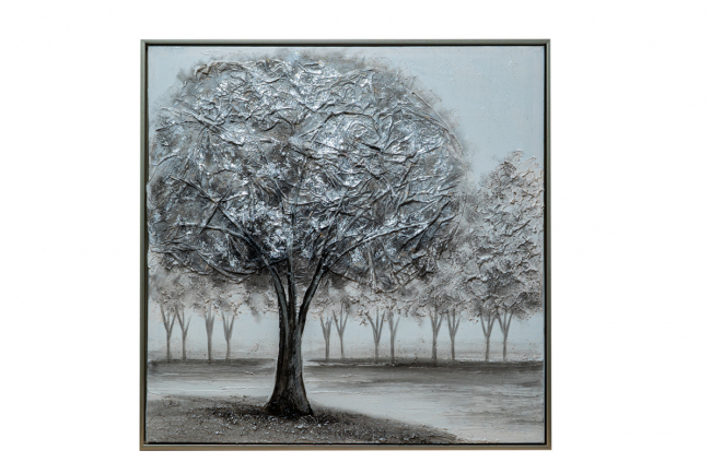 TABLE TREE BAD GRAY ON CANVAS GOLD WITH SILVER FRAME SIZE WITH FRAME 62,5X62, 5X3, 5CM